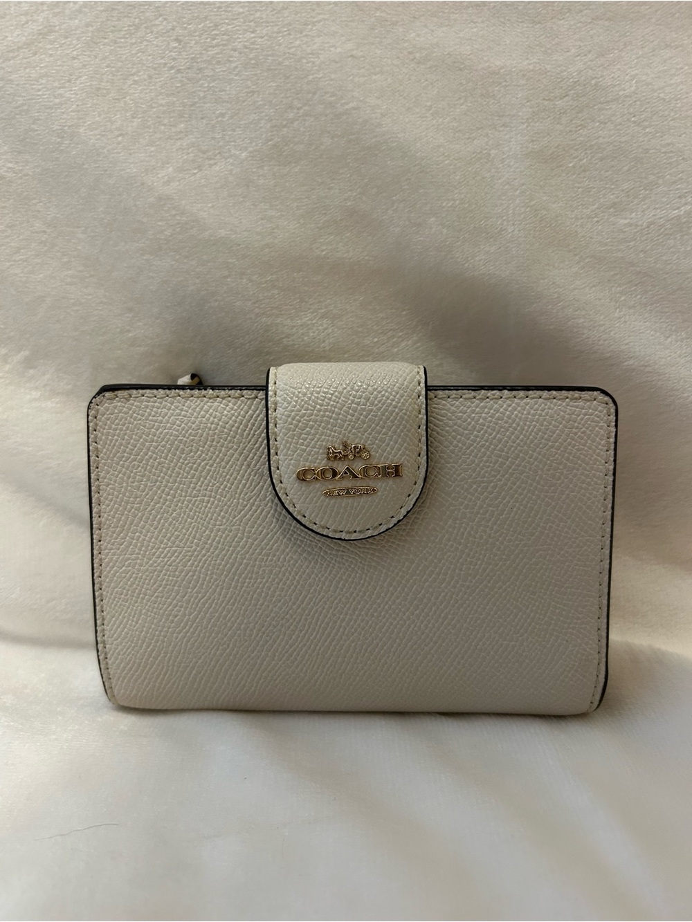 Coach Cream Leather Snap Wallet with Gold Logo